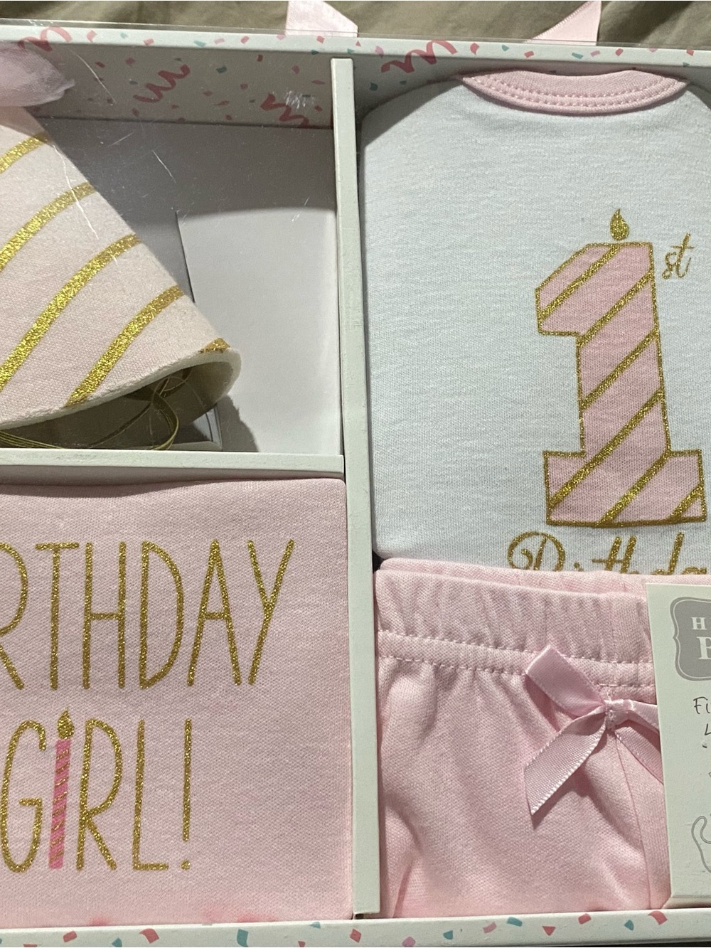 Hudson Baby Pink and White 1st Birthday Pajama Set